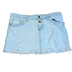 Roxy Distressed Denim Mini Skirt Light Wash